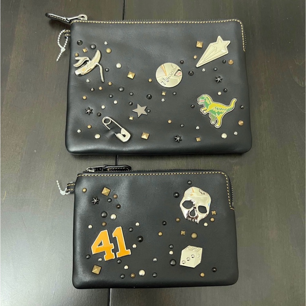 Coach rexy leather studded zipper pouch